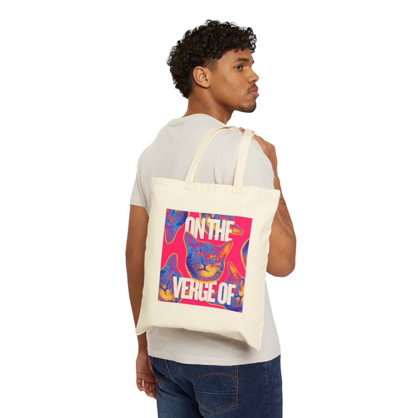 Vibrant Cat Tote Bag - On the Verge of Fun, Eco-Friendly Shopper, Gift for Cat Lovers, Casual Carryall, Stylish Beach Bag